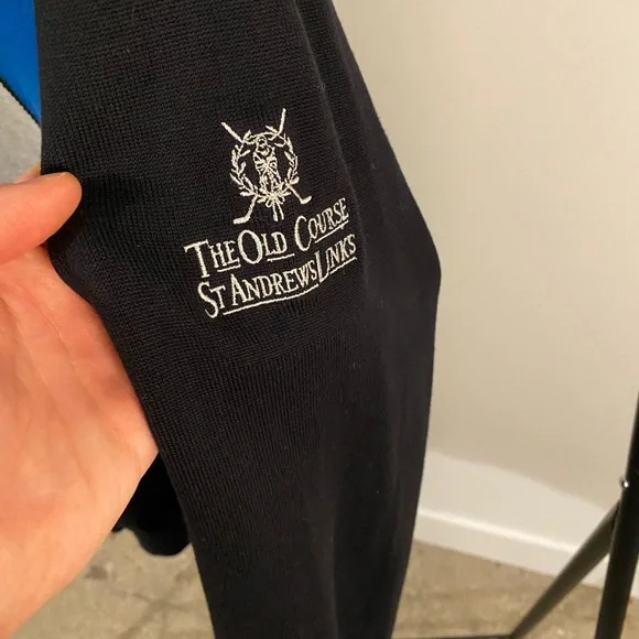 AQUASCUTUM Men’s Argyle Cotton Knit V-Neck Golf Sweater Black Blue XL - Picture 6 of 7